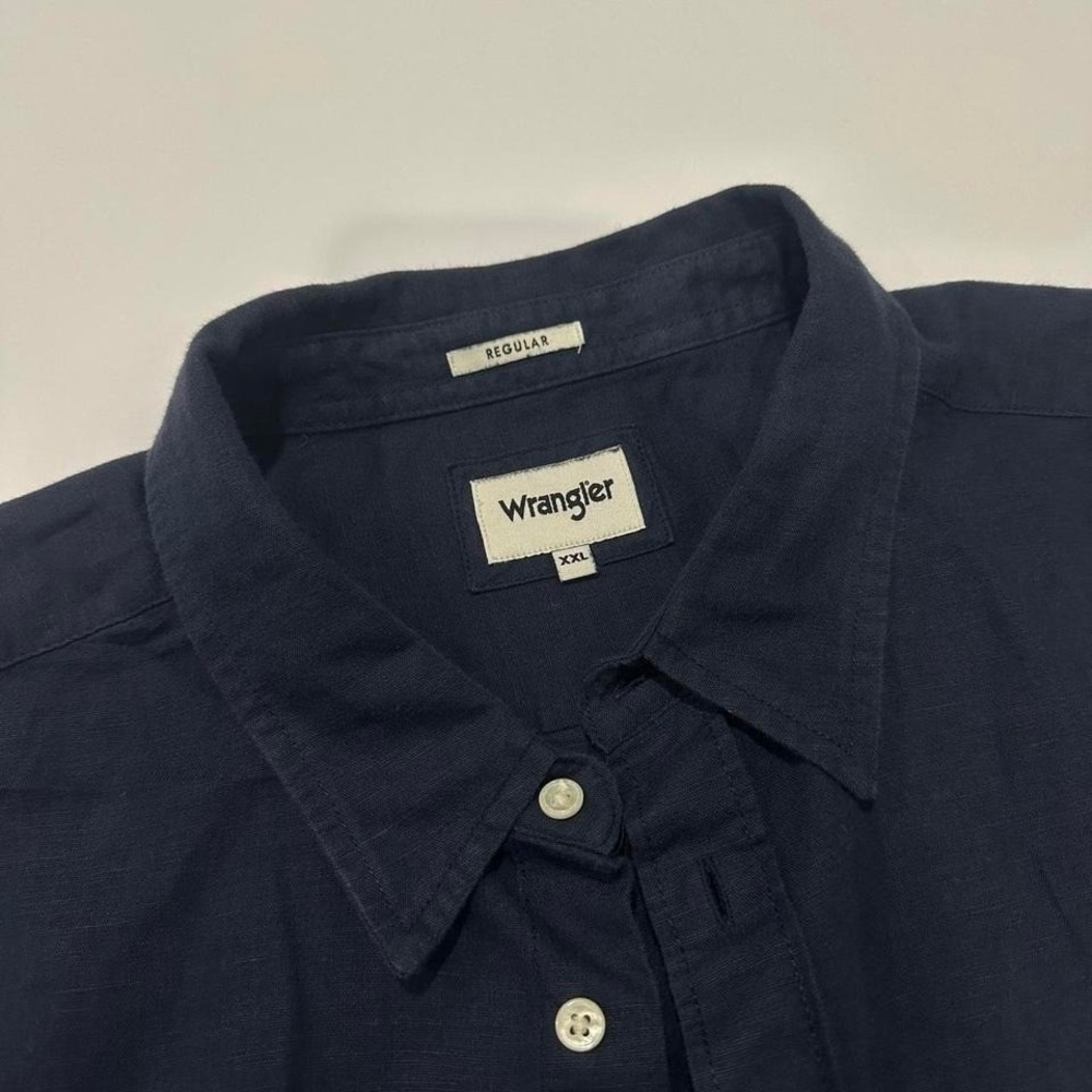 WRANGLER button down Linen Blend Men's XXL regular fit, navy blue - Picture 3 of 5